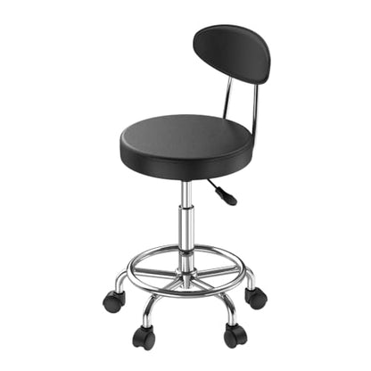 Adjustable Height Rolling Stool with Backrest - color: Black