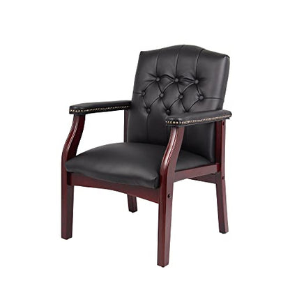 Ergonomic High Back Office Guest Chair - Black Leather Executive Single Chair for Reception & Conference Rooms, Waiting Room, Meeting, Lobby, Church, No Wheels with Arm Fixed Base Design - color: Black