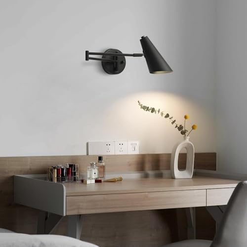 KCO Lighting Black Swing Arm Wall Sconce Farmhouse Adjustable Wall Lamp Industrial Wall Mounted Reading Light Modern Long Swing Arm Wall Lamp - color: Black-2