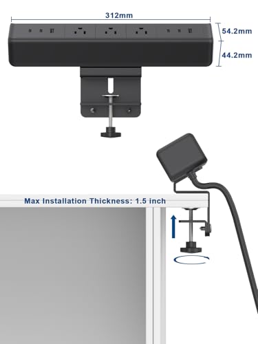 Desk Clamp Power Strip 4 USB-C&2USB-A,3 AC Outlet for Home&Office | Nightstand Charging Station,Desk Edge Mount Power Strip,6 FT flat plug,Black - color: 20W-6USB