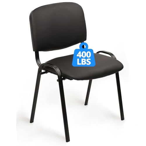 CLATINA Stackable Waiting Room Chairs,PU Leather Guest Reception Chair with Upholstered Thickene Seat and Back Support, Stacking Chair Metal Leg for Office School Church Conference Room, Black - color: Black-leather, size: 1 Pack
