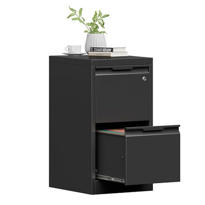 2 Drawer File Cabinet with Lock, Metal Vertical Small File Cabinet - color: Black, size: 2 Drawer - Vertical
