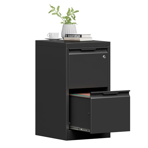 2 Drawer File Cabinet with Lock, Metal Vertical Small File Cabinet - color: Black, size: 2 Drawer - Vertical
