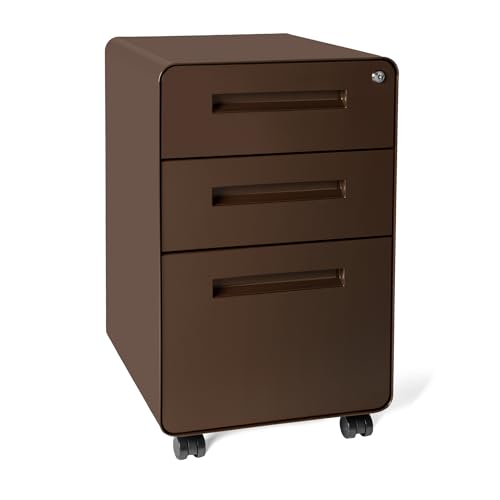 Laura Davidson Furniture Stockpile 3 Drawer File Cabinet with Lock - Under Office Desk Metal Filing Cabinet, Legal/Letter File Folders, Wheels and Stationary Feet, Pre-Assembled, Dark Brown - color: Dark Brown