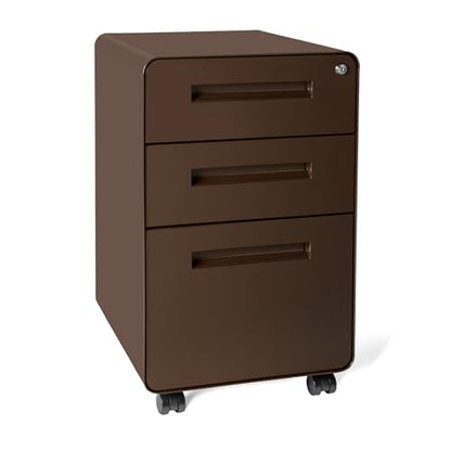 Laura Davidson Furniture Stockpile 3 Drawer File Cabinet with Lock - Under Office Desk Metal Filing Cabinet, Legal/Letter File Folders, Wheels and Stationary Feet, Pre-Assembled, Dark Brown - color: Dark Brown