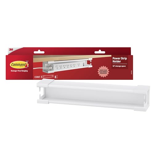 Command Power Strip Holder, 1 Unit, 8 Large Strips | Power Strip Holder, Cable Management Under Desk For Office, TV, And Gaming, No Damage Adhesive Cord Organizer - color: White