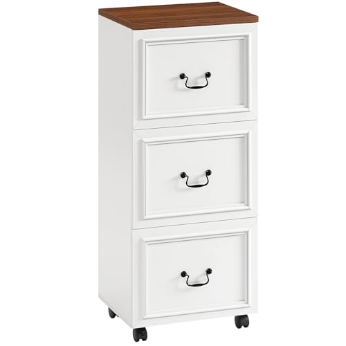 MAHANCRIS 3 Drawer File Cabinet, Rolling File Cabinet for Home Office, Wooden Under Desk Storage, Printer Stand with Drawers, for A4/Letter-Size Files, White and Walnut FCBA3901 - size: 3 Drawer