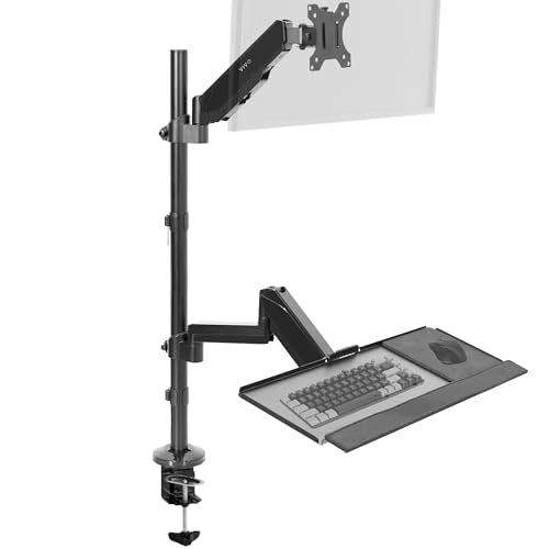 VIVO Sit-Stand Height Adjustable Pneumatic Spring Arm Keyboard Tray Desk Mount for 1 Screen up to 32 inches STAND-SIT1B - size: Desk Mount - Single