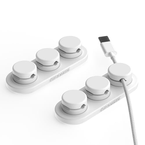 Wrap-It Storage MagnaDock Magnetic Cable Holder - 2-Pack (White) | Adhesive Cable Clips Cord Organizer Desktop Cord Holder for Nightstand Desk Cable Management - color: White