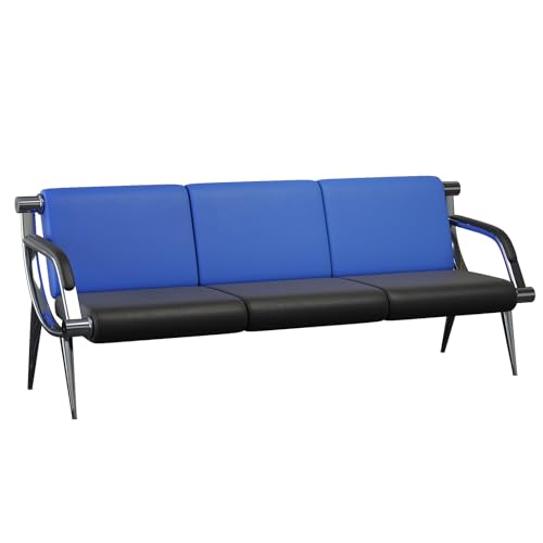 wonline 3 Seat Waiting Room Chair with Armrest PU Leather Office Furniture, Office Guest Seating Lobby Conference Reception Chairs for Airport Clinic Hospital Bank Salon Barber(Blue&Black) - color: Blue & Black, size: 3 Seat