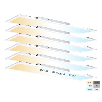 POPANU 1x4 LED Flat Panel Light, Drop Ceiling Light, 30W-50W Adjustable, 4000K-6000K Selectable, 0-10V Dimmable, 120-277V Commercial Office Lighting, 6 Pack - size: 1x4 6pack