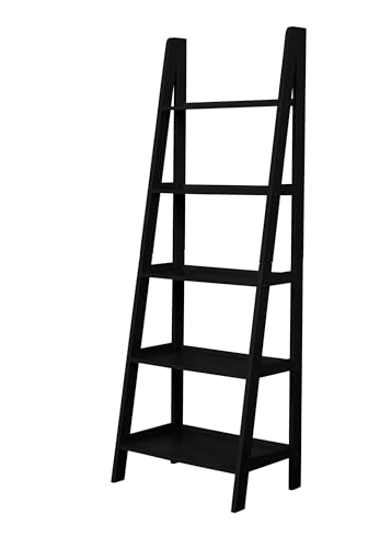 Linon Archdale Wood Open Back 72" Ladder Bookshelf with 5 Shelves in Black