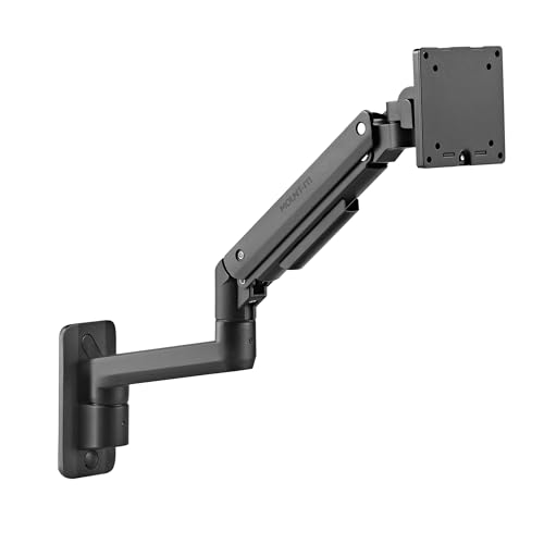 Mount-It! Heavy-Duty Wall Mount Arm for 49" Curved Monitors | Gas spring full motion arm, 23.5" reach, holds 44 lbs, VESA 75/100, single-stud install.