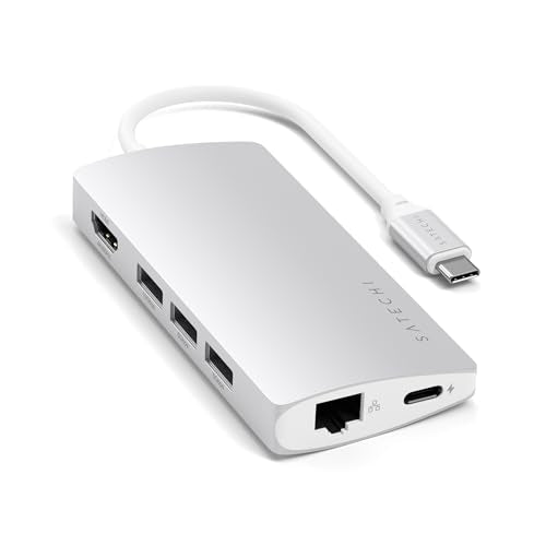 Satechi 8-in-1 USB-C Hub V2, 115W PD Charging, 4K HDMI, Ethernet, Silver | 4K HDMI, 3 USB-A, Ethernet, Micro/SD Card Readers, for MacBook Air/Pro/Neo, iPad Air/Pro, Windows - color: Silver, size: V2