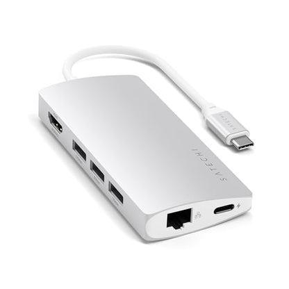 Satechi 8-in-1 USB-C Hub V2, 115W PD Charging, 4K HDMI, Ethernet, Silver | 4K HDMI, 3 USB-A, Ethernet, Micro/SD Card Readers, for MacBook Air/Pro/Neo, iPad Air/Pro, Windows - color: Silver, size: V2