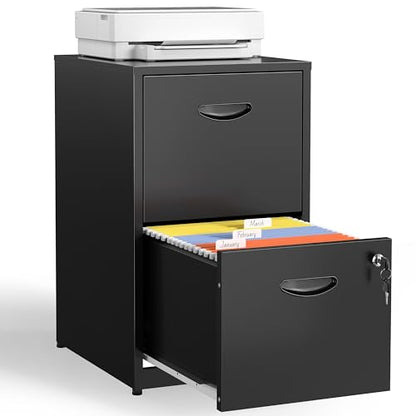 2 Drawer File Cabinet with Lock, Metal Filing Cabinet for Office | Small File Cabinets for Home Office, Under Desk Vertical File Cabinet Fit Hanging Files, Letter & A4 Documents - color: Black, style: 2 Drawers-Light Duty
