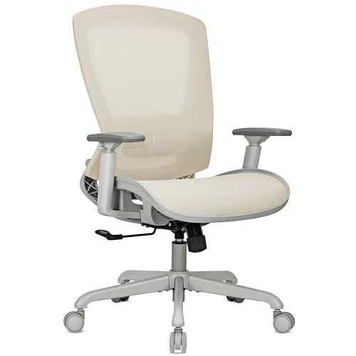 ELABEST Mesh Office Chair,Ergonomic Computer Desk Chair,Sturdy Task Chair- Adjustable Lumbar Support & Armrests,Tilt Function,Comfort Wide Seat,Swivel Home Office Chair (Beige) - color: Beige