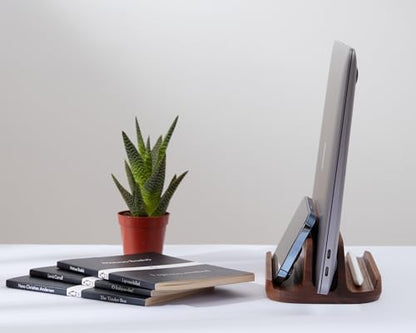 THEHRDWOOD Laptop Stand Vertical Laptop Holder for Desk - All Laptop Vertical Stand up to 0.7'' Thick - Laptop Vertical Stand Handmade of Natural Wood (Dragon Mono Ash) - color: Dragon Mono Ash