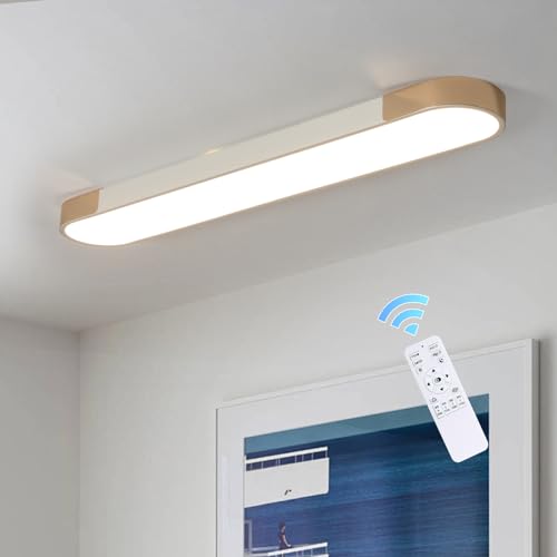 Qcyuui Modern LED Ceiling Light,39.4 Inch Dimmable LED Flush Mount Ceiling Lights,White and Gold Long Ceiling Light Fixture for Office Bedroom Kitchen Hallway (48W/3000-6500K) - color: White and Gold/Dimm/48W/39.4IN/3000-6500K, size: 39.4in