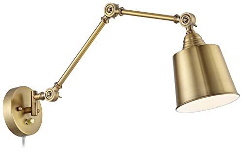 Mendes Antique Brass Swing Arm Plug-In Wall Lamps Set of 2 Light Fixture | Modern Adjustable Up Down Metal Shade for Bedroom Bedside House Reading Living Room Home Hallway Dining