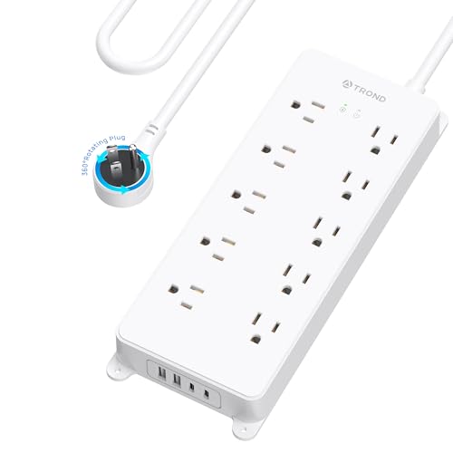 TROND 360° Rotating Plug Power Strip 10ft, 4000J, ETL Listed - color: White, size: 10FT (Rotating Plug)