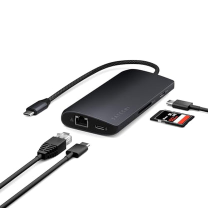 Satechi 8-in-1 USB-C Hub V3, 8K HDMI, 100W Charging, Ethernet, Midnight - color: Midnight, size: V3