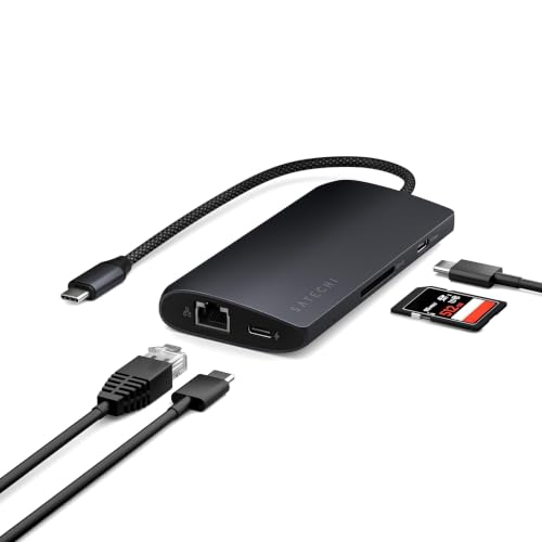 Satechi 8-in-1 USB-C Hub V3, 8K HDMI, 100W Charging, Ethernet, Midnight - color: Midnight, size: V3