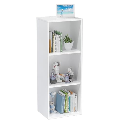 3 Tier Bookshelf, Narrow Bookcase for Small Spaces, Wooden Book Case Bookshelves Storage Organizer for Bedroom Living Room Home Office (White, 3 Cube) - color: White, size: 3-Cube