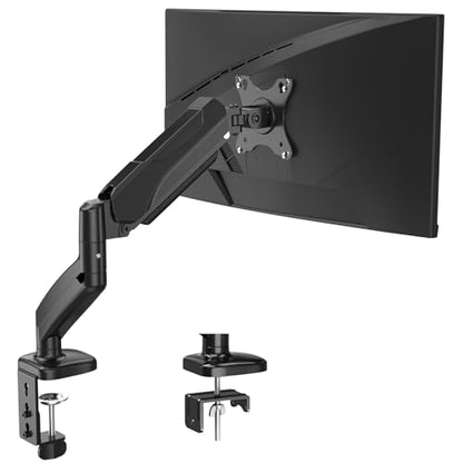 Single Monitor Mount, Gas Spring Monitor Arm for 17-32 Inch Computer Screens, Adjustable Monitors Stand for Desk, 75x75/100x100mm VESA Mount, with Clamp and Grommet Base, Holds 4.4-17.6lbs