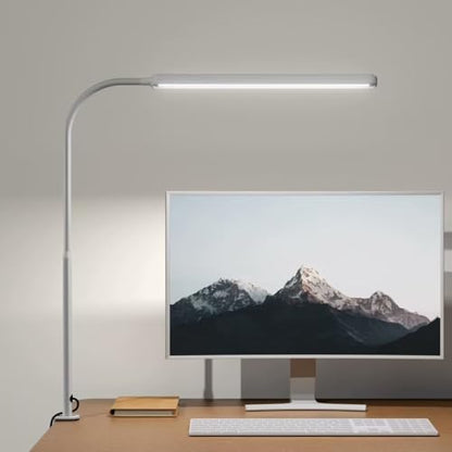 SUPERDANNY Eye-Caring LED Desk Lamp Work Lamp Office Lamp with Side Clamp - color: White, size: Clamp Mount