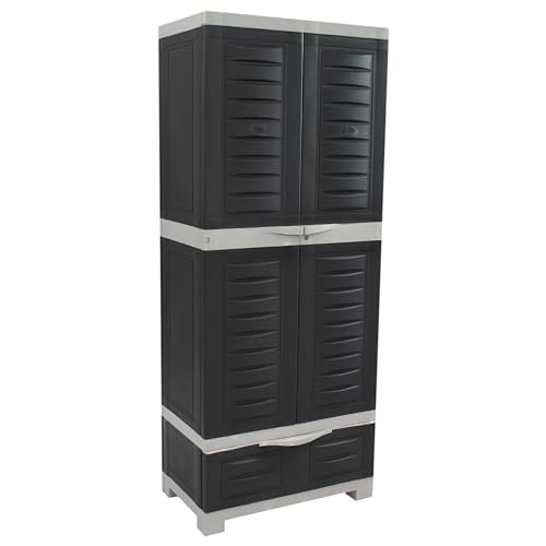 Sunnydaze 57" Garage Storage Cabinet with Locking Doors & Shelves, Charcoal - color: Charcoal, style: With Drawer - 57.5" H