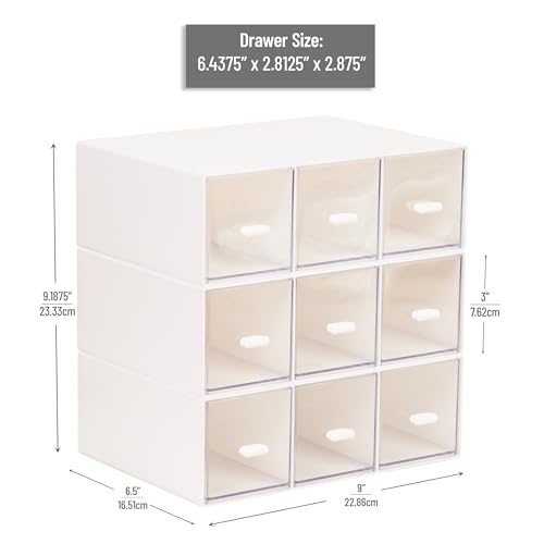 Mind Reader Modular Craft Organizer, 9 Clear Drawer Desktop Storage, Stackable Interlocking Units for Art Supplies, Office and Hobby Storage, Plastic, Set of 3, White - color: White 9 Drawer Organizer