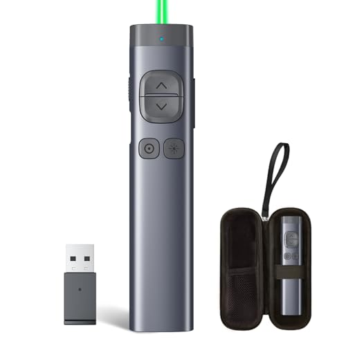 N97s Presentation Clicker for Powerpoint Presentations with Digital Pointer | ①Green Laser Pointer②Metal Housing③Magnifier/Highlight/Mouse Left Click④TV Screen&Projector Clicker⑤Built-in Storage Receiver - color: Green - BLE&USB-A