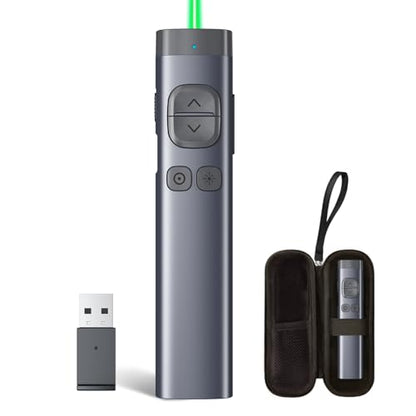 N97s Presentation Clicker for Powerpoint Presentations with Digital Pointer | ①Green Laser Pointer②Metal Housing③Magnifier/Highlight/Mouse Left Click④TV Screen&Projector Clicker⑤Built-in Storage Receiver - color: Green - BLE&USB-A