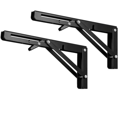 10 Inch Black Folding Shelf Brackets, 2 Pack Metal Heavy Duty Shelf Bracket - color: Black, size: 10 Inch