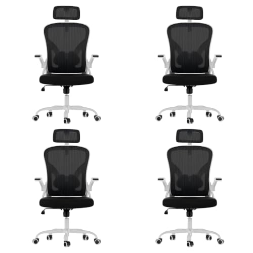 Farini Ergonomic Office Chairs with Headrest, Set of 4, White & Black | High Back Swivel Computer Chair, Adjustable Armrests and Lumbar Support,Desk Chair for Home Office Bedroom - color: White Black, size: Set of 4