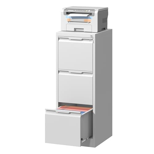 3 Drawer File Cabinet with Lock, Printer Stand, Office Filing Organizer, for A4 and Letter Size Files,Assembly Required(White) - color: White, size: Vertical 3 Drawer