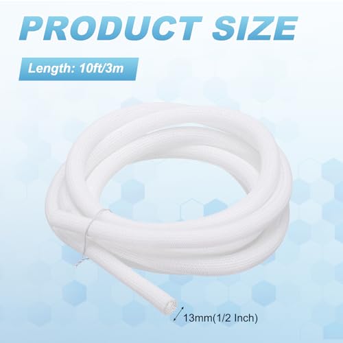 MECCANIXITY Split Sleeve Wire Loom 1/2" 10Ft White Self Wrapping Braided Sleeve UL94-V2 Fireproof PET Sleeving for Automotive, Home Cable Management - color: White, size: 1/2" x 10Ft