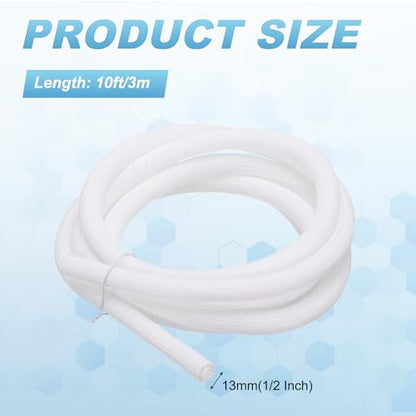 MECCANIXITY Split Sleeve Wire Loom 1/2" 10Ft White Self Wrapping Braided Sleeve UL94-V2 Fireproof PET Sleeving for Automotive, Home Cable Management - color: White, size: 1/2" x 10Ft