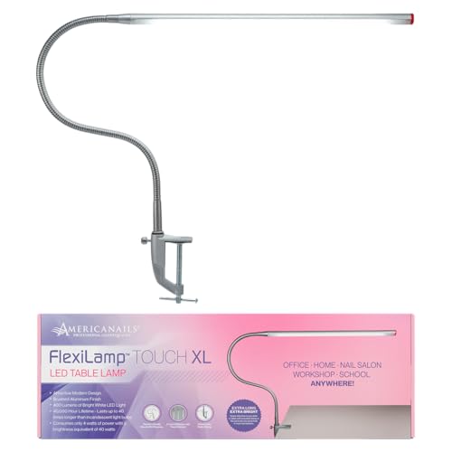 Americanails FlexiLamp Touch XL - LED Table Desk Lamp - Removable Clamp - Adjustable Lighting for Nail Stations - Manicure Table Light - Flexible Arm – 3 Brightness Levels - Touch Sensor - 400 Lumens - size: XL