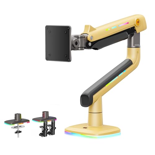 NB Gaming Monitor Arm or for 32 to 60 Inches Screen, Load up to 20 kg, VESA 75/100, RGB-Light, Heavy Duty, Multi Angle Adjustable, Premium Aluminum, Yellow - color: Lava Yellow