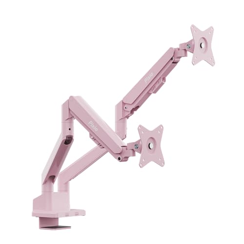 Pixio PS1D Wave Pink Dual Monitor Arm Stand Desk Mount - Fits up to 32 inches Monitors and up to 19.8lbs. VESA Compatibility and Integrated Cable Management - color: Pink, size: Dual