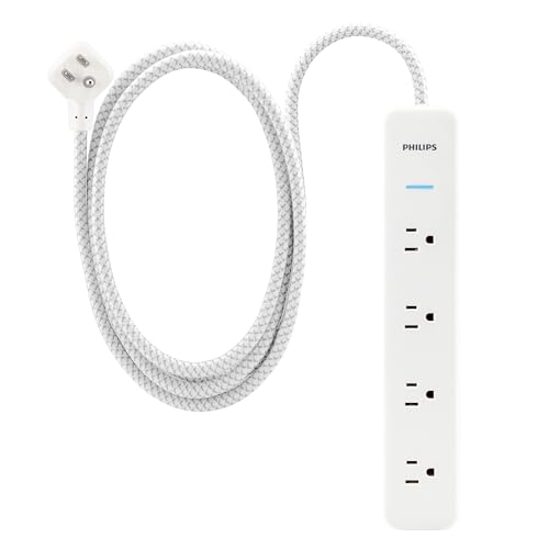 Philips 4-Outlet Surge Protector Power Strip, 4 Ft Braided Extension Cord - style: 4 Outlet