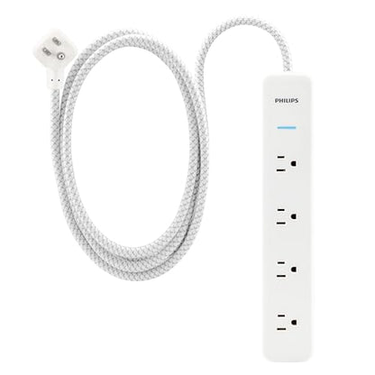 Philips 4-Outlet Surge Protector Power Strip, 4 Ft Braided Extension Cord - style: 4 Outlet