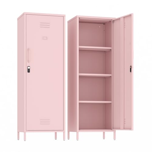 Metal Pantry Storage Cabinet Locking Storage Cabinet Office Storage Cabinet for School Gym Kitchen (Pink) - color: Pink, size: 59.06"H