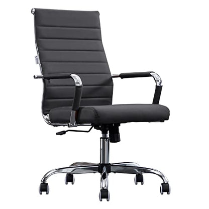 Home Office Chair Ribbed, Modern Leather Conference Room Chairs, Ergonomic Office Desk Chair, High Back Executive Computer Chair, Adjustable Swivel Chair with Arms (Black) - color: Black