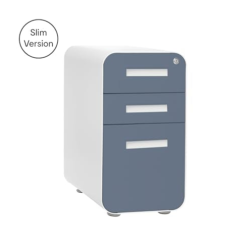 Laura Davidson Furniture Stockpile Slim 3-Drawer Mobile File Cabinet with Lock - Under Desk Metal Filing Cabinet, Legal/Letter File Folders, Wheels & Stationary Feet, Assembled, Coastal Blue Faceplate - color: Coastal Blue