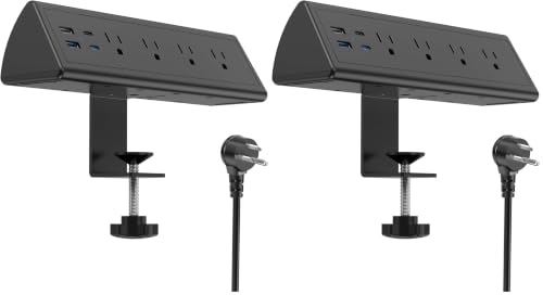 Jgstkcity Desk Clamp Power Strip,20W Fast Charging Station,Surge Protector Nightstand Edge Mount,1875W Extension Cord with Multiple Outlets,2 USB-C,2 USB-A,for Home Office (Black, 6 FT) (Pack of 2) - size: 1PCS-6 FT (Pack of 2)