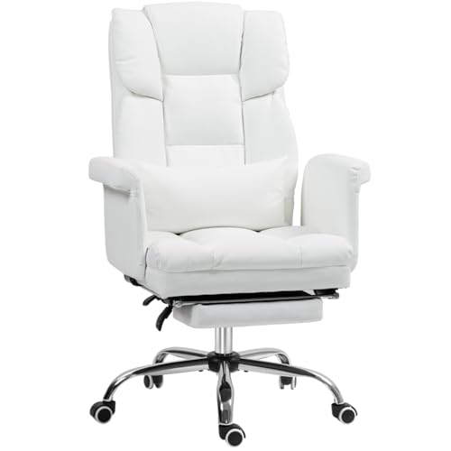 Ergonomic Executive Office Chair with Footrest and Lumbar Support, PU Leather Home Office Desk Chair with Reclining and Swivel