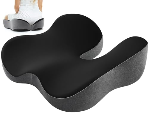 Dreamer Car Seat Cushion for Tailbone & Sciatica Pain Relief | Certified & Ergonomist-Designed,Tapered Front Edge Reduces Thigh Pressure,Wide Memory Foam for Office Chair, Car, Wheelchair - color: Black & Gray